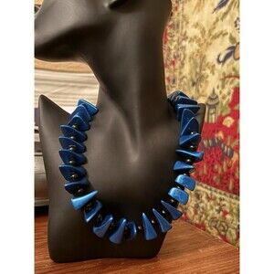 Vintage Royal Blue Stone Chunky 18” Necklace Costume Jewelry Estate